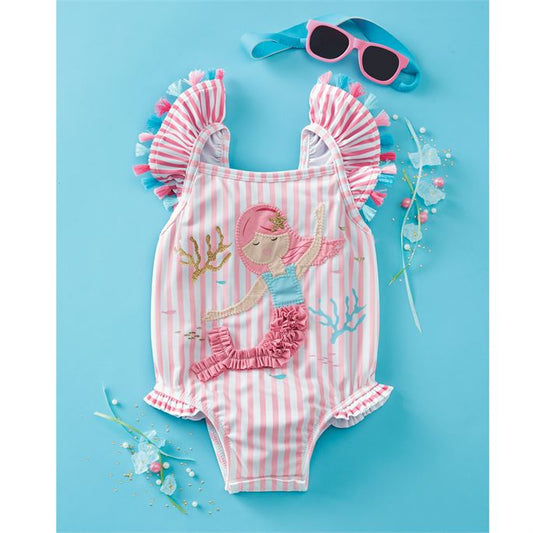 Kids Baby Girl Swimwear Lovely Mermaid Tassel Straps Bodysuit Summer Party Beach Wear Children Girl Striped Bathing Suit