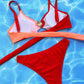 Women Solid Patchwork Bikini Set Ribbed Swimwear Women High Cut Swimsuit Bathing Suits