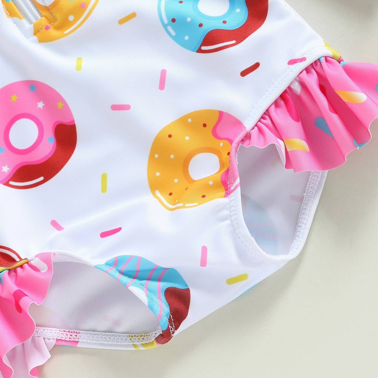 Baby Girl Long Sleeve Swimsuit Lovely Summer Donuts Print O-Neck Zipper Bodysuit