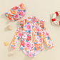 Infant Baby Girls Summer Swimwear Floral Print Ruffle Long Sleeve Zipper Bodysuit
