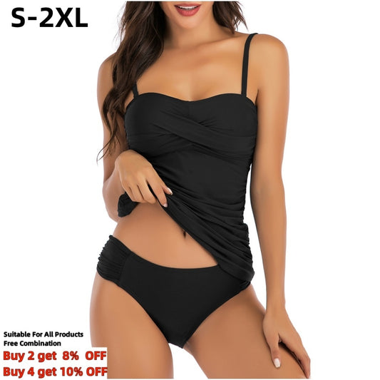 Women Summer Two Pieces Solid Colors  Tankini Swimsuit