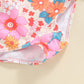 0-3 Baby Girls Swimwear Cute Floral Long Sleeve Neck Zipper Bathing Suit with Swim Hat Toddlers Baby Beachwear