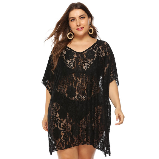 New Women Plus size Beach Dress Cover Up Large big Black Solid Swimsuit