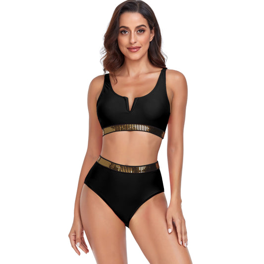 Women Push Up Bikini  Two-Piece Gold Plated Belt Swimwear