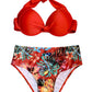 Women Halter Bikini Floral Printed Swimwear Female Push Up Swimsuit High Waist Bathing Suit Summer Beachwear