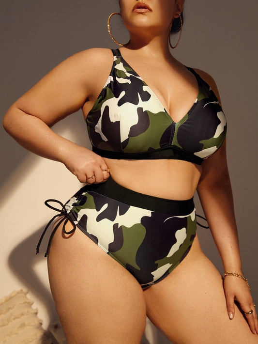Women Plus size Beachwear High Waist Camouflage Printed 2023 Swimwear