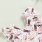Infant Baby Girl Swimsuit Cute Cartoon Boots Hat Print Ruffle Sleeveless Round Neck Bodysuit