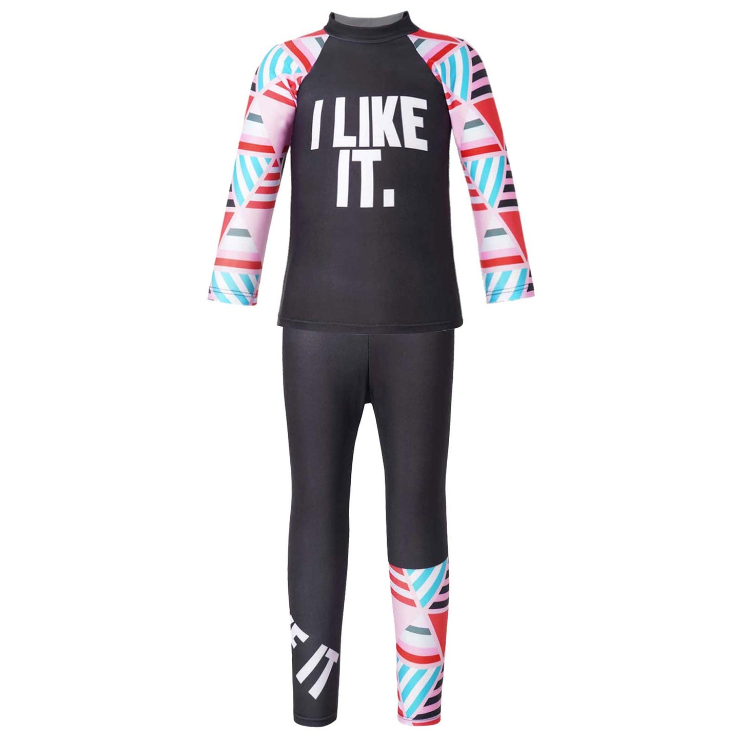 Kids Boys Swimsuit Mock Neck Long Sleeve Pattern Print Tops and Pants Swimming Suit
