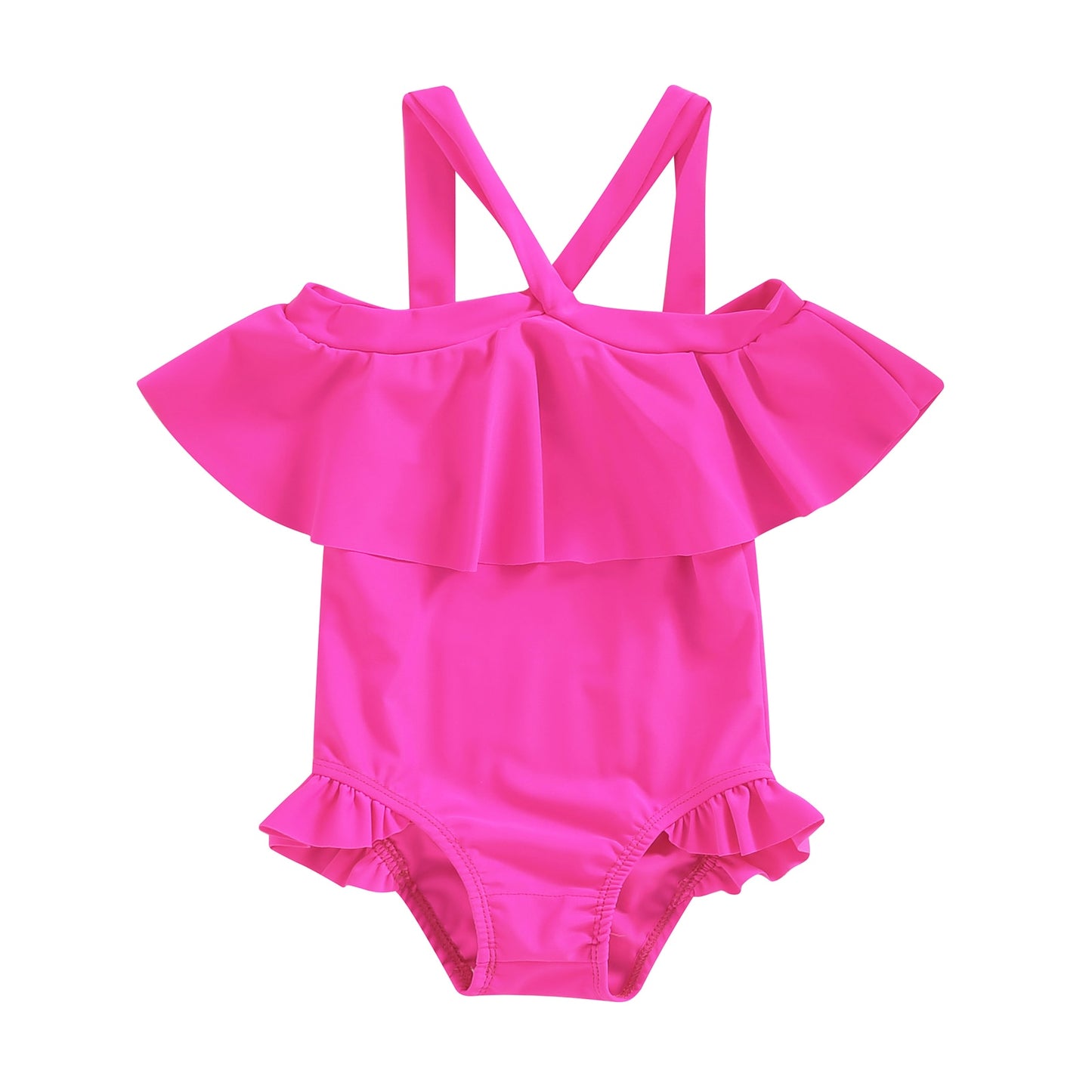 Baby And Toddler Girl Off Shoulder Collar Straps Bathing Suit And Swimwear