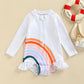2-7Years Kids Baby Girl Swimsuit Rainbow Print Round Neck Long Sleeve Cute Children Swimwear Zip Up Beach Wear