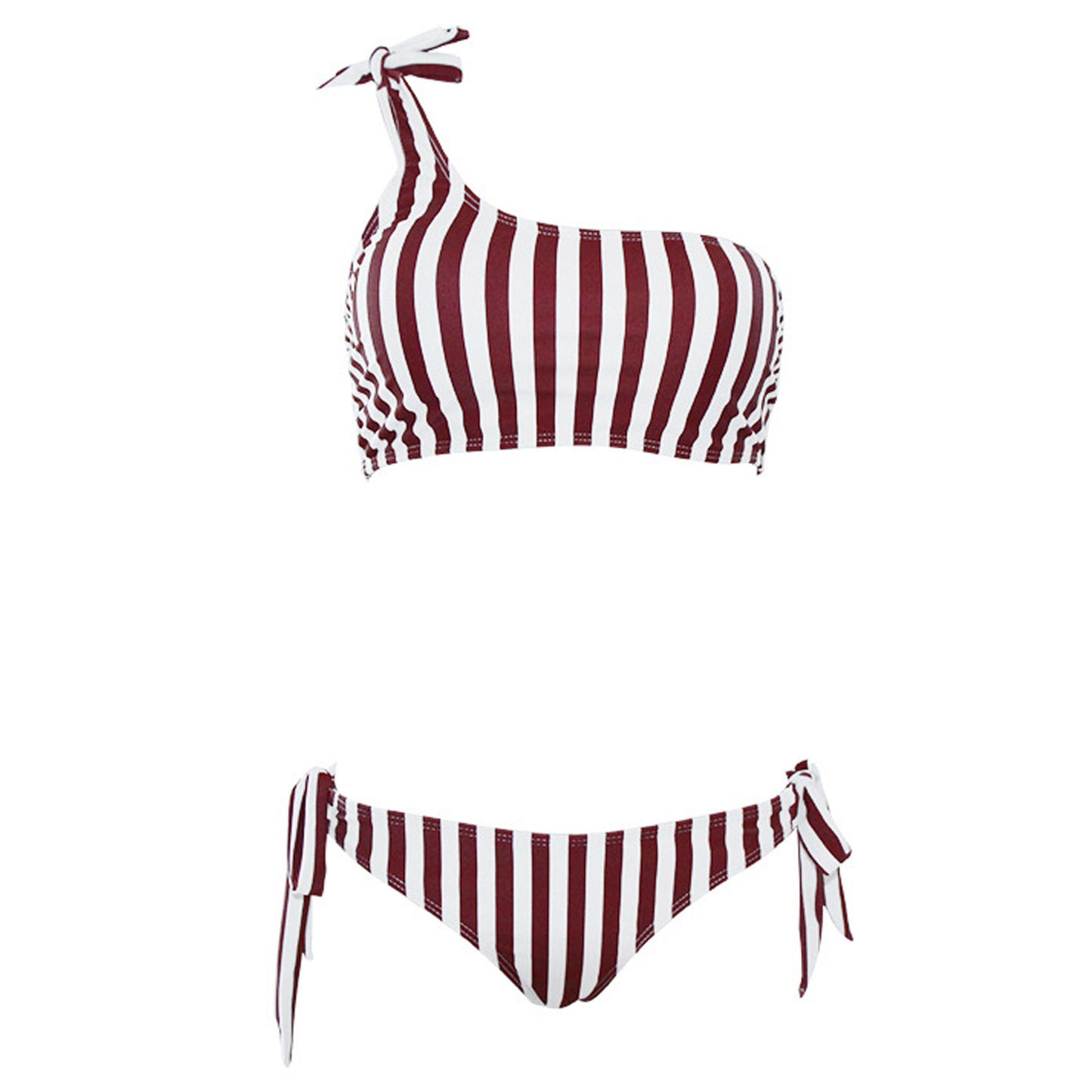 Women Thick Striped Tie Shoulder Bikini Set - C7771ZWSW