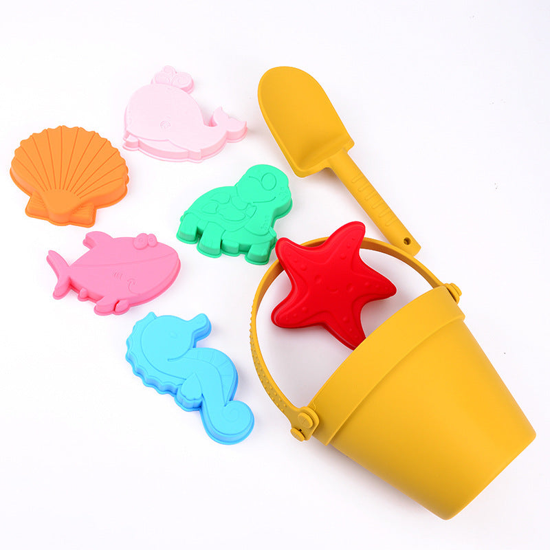 Silicone Beach Bucket Marine Cartoon Series Portable Bucket Children Playing in the Water Parent-Child Sand Digging Toy Shovel Set
