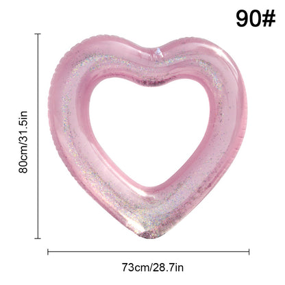 Sequined transparent love swimming ring thickened pvc heart-shaped inflatable swimming ring love floating row