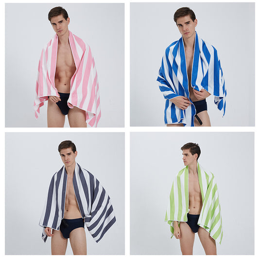 Microfiber double-sided velvet beach towel, yarn-dyed striped bath towel, quick-drying sports beach towel, sports towel
