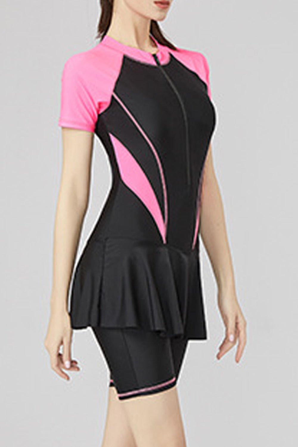 Women Short Sleeve Round Neck Stretchable Solid Pattern Elegant Swimwear - WSW98280