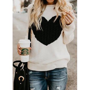 Women Fashion Thick Heart Design Print Sweater - C3135JPSW