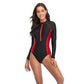 Women Zipper Neck Slim Fit One Piece Long Sleeve Surfing Swimwear - C7517JPSW