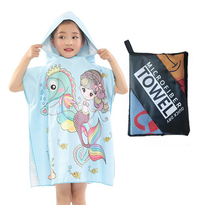 Children's bath towel cape digitally printed cartoon pattern water-absorbent beach seaside swimming boy's hooded cape bathrobe