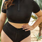 Women Comfortable Short Sleeve Slim Fit Zipper High Waist Two Piece Swimwear - WSW96441