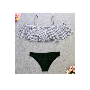 Women Polka Dot Flouncing Top & Thin Bottom Swimsuit Set - WS82306