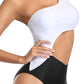 Women Elegant Oblique Neck Slim Fit One Piece Soft Swimwear - WSW96863