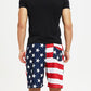 Men Flag Printed Two Pockets Drawstring Swimwear Short - MSW70340