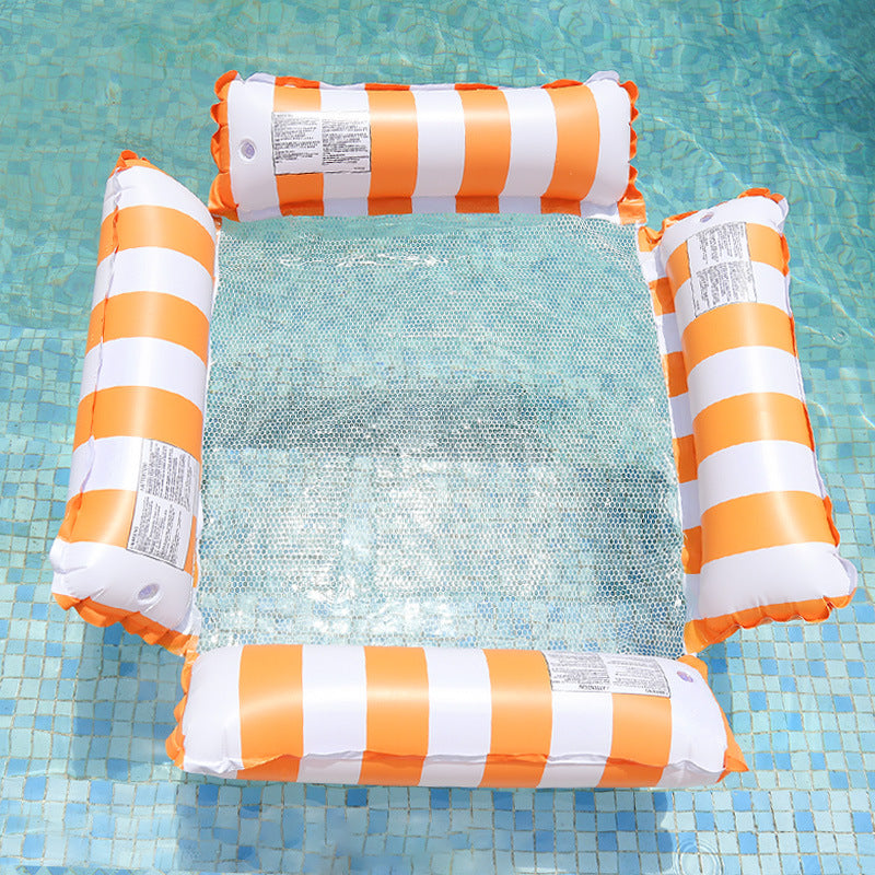 new product inflatable four-tube deck chair with mesh floating bed water play hammock striped foldable mesh floating chair