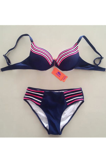 Women Striped Adjustable Beach Out Swimsuit Set - WSW72863