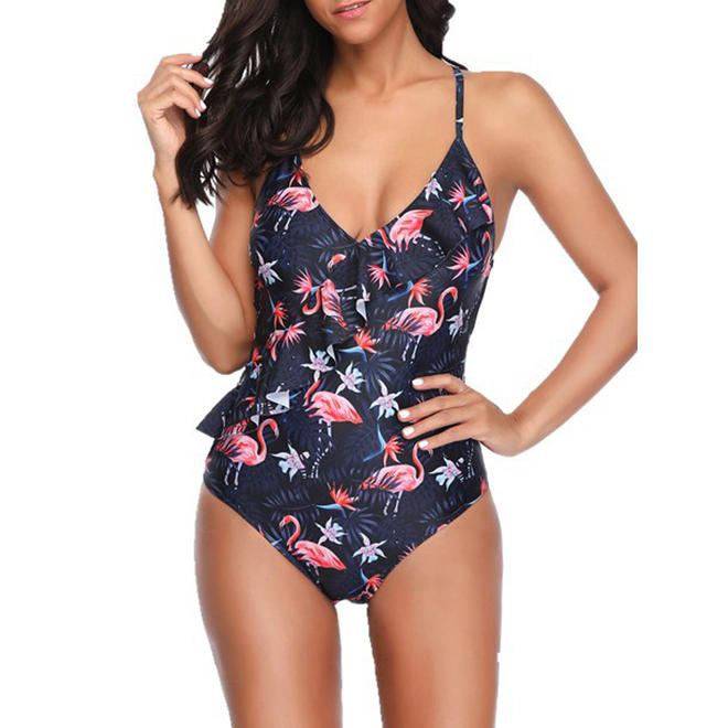 Jhon Peters Women Beautiful Floral Pattern Durable Hang Neck Summer Slim Fit One-Piece Beach Swimwear
