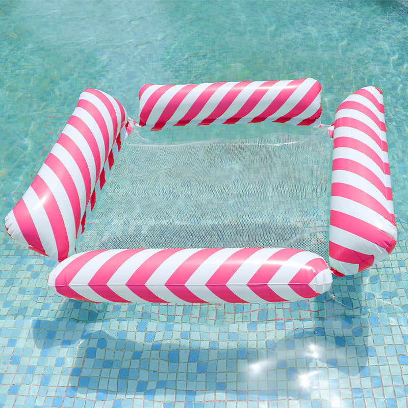new product inflatable four-tube deck chair with mesh floating bed water play hammock striped foldable mesh floating chair