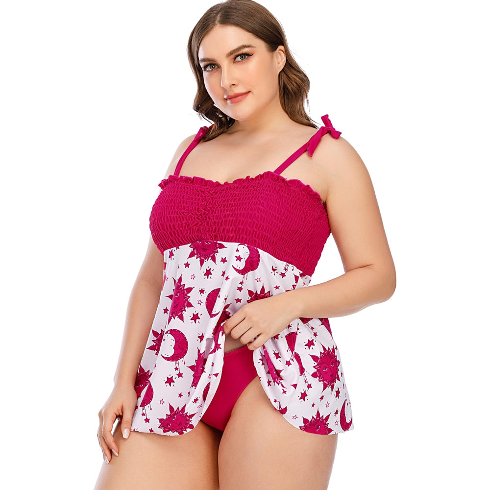 Women Swimwear Two Pieces Swimsuit Plus Larges Big Size Floral Beachwear