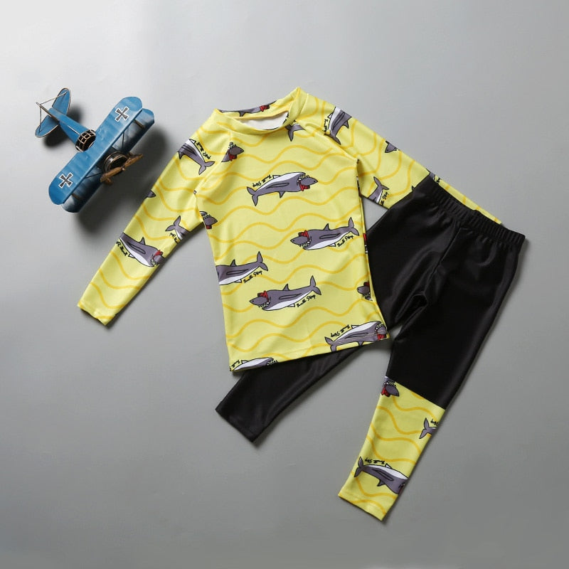 Kids boy's body rash protection long sleeve Fish Printed swimsuit