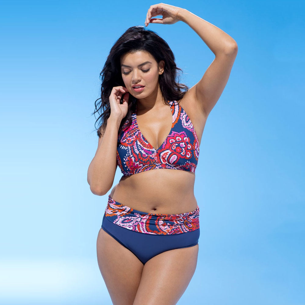 women plus size floral Printed big size bikini swimwear