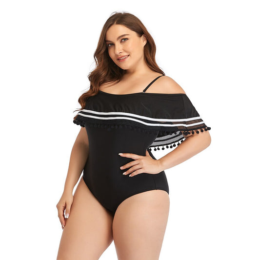 New Women Plus size Swimsuit One Piece Solid Black Swimming Swimwear