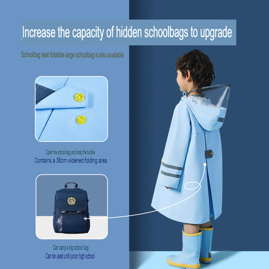 children's raincoat solid color children's raincoat with school bag bits for boys and girls poncho children