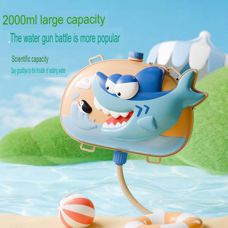 2024 New Cartoon Children's Backpack Pull-Out Water Gun Summer Beach Toy Street Shark Spraying Water