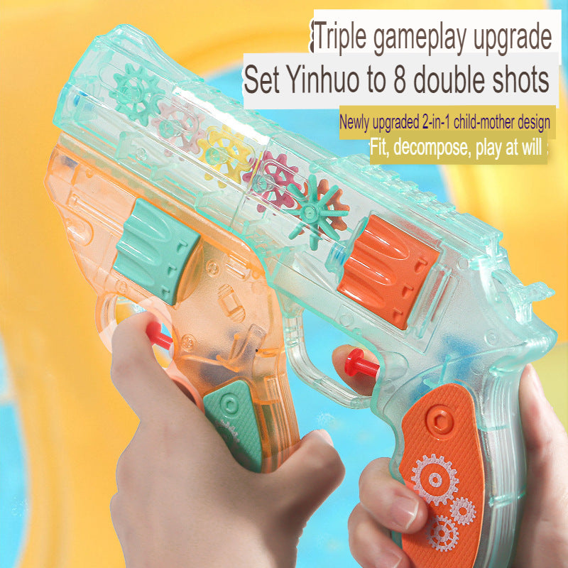 children's push-type transparent gear water gun detachable double gun beach water toy