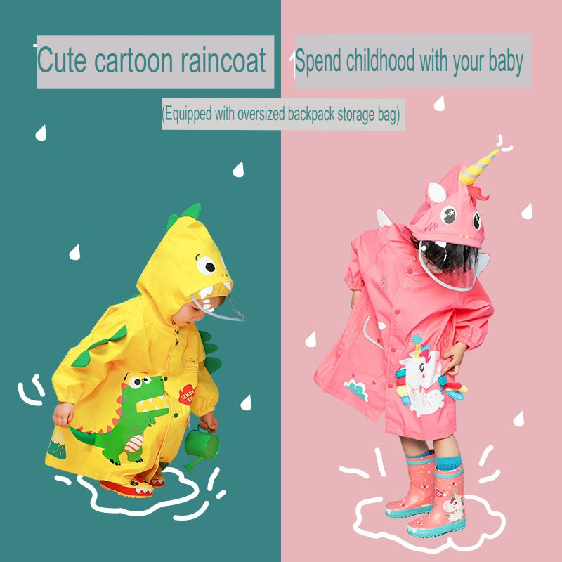 Children's raincoat for boys and girls, kindergarten, dinosaur raincoat and poncho, cute cloak style school bag, elementary school