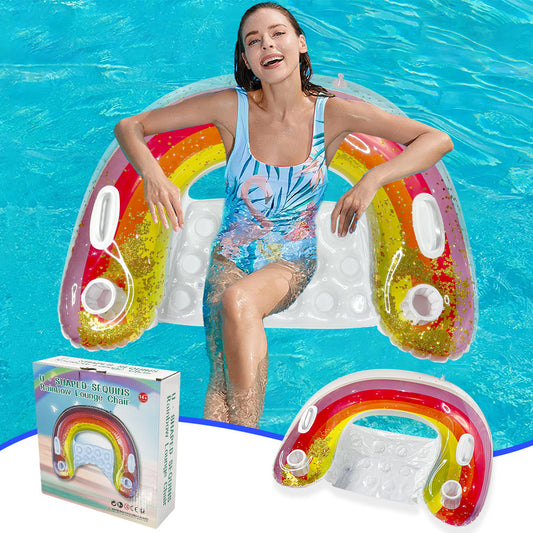 Sequin rainbow seat floating row adult water seat with cup holder outdoor U-shaped seat with handle