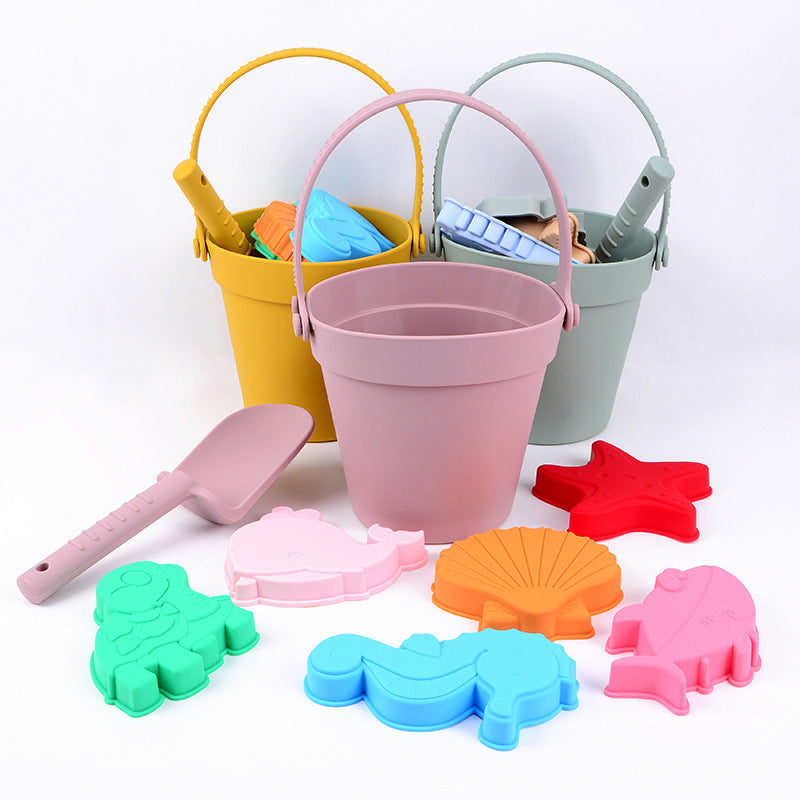 Silicone Beach Bucket Marine Cartoon Series Portable Bucket Children Playing in the Water Parent-Child Sand Digging Toy Shovel Set