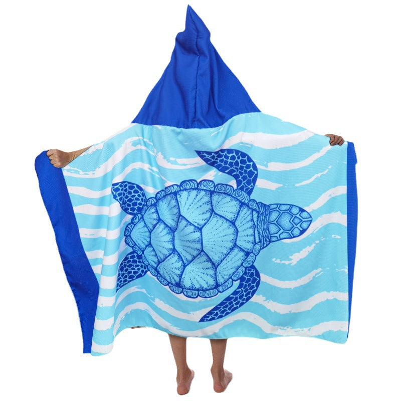 Children's bathrobe poncho microfiber cartoon children's swimming hooded wearable baby bath towel poncho