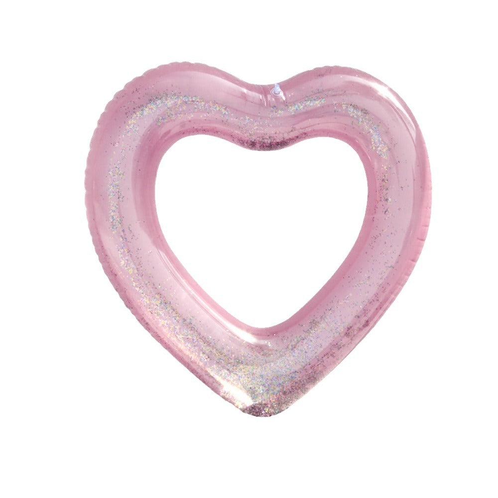 Sequined transparent love swimming ring thickened pvc heart-shaped inflatable swimming ring love floating row