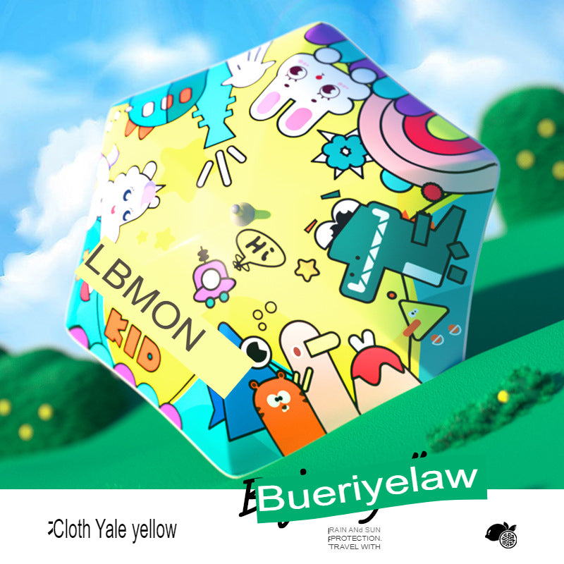 Children's Umbrella Long Handle Cartoon Rain or Shine Umbrella Vinyl Sunscreen Six-Bone Umbrella for Primary School Students