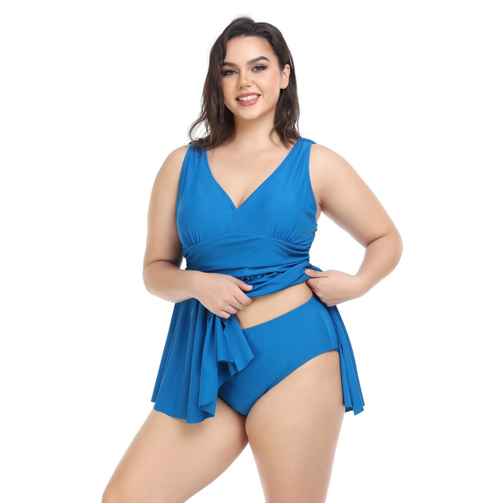 Women Two Pieces Plus Larges Big Size Solid Style Swimsuit Swimswear