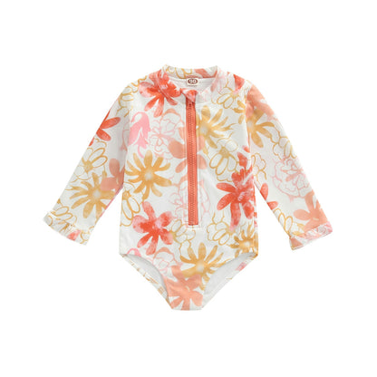 Baby Girl’s Long Sleeve Summer Floral Print Swimsuit