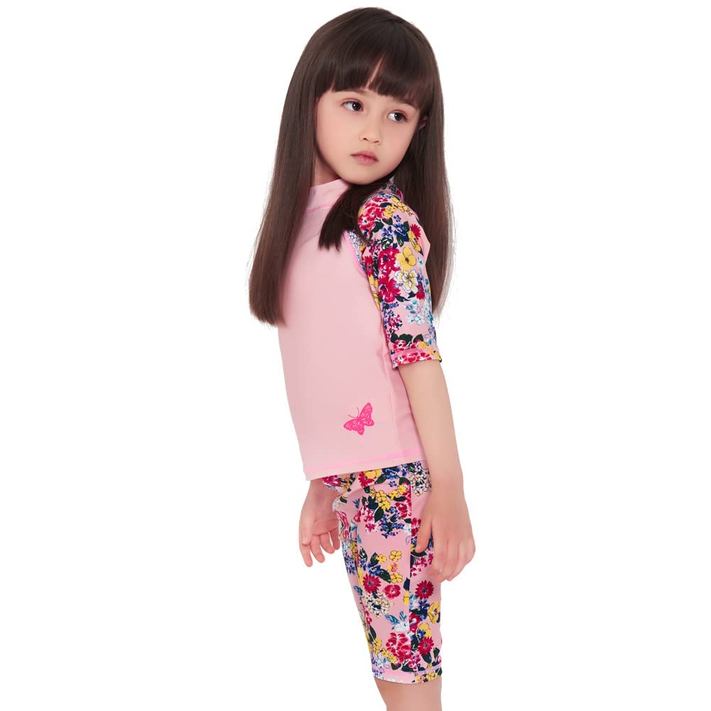 Toddler Girls Rash Guard Sets Pink Flowers Modest Two Pieces Swimsuit