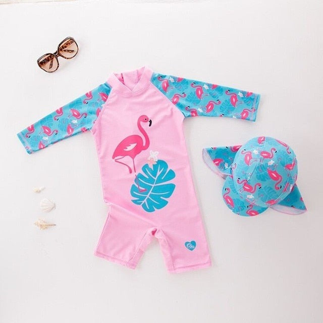 Baby Girls Swimsuit Long Sleeves One Piece Swimwear for Kids