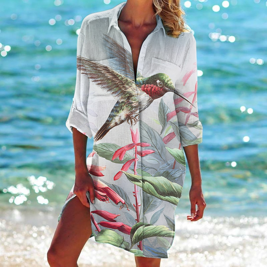 Women's Sun Protection Wrinkled Cloth Pocket  Beach  Cover Up