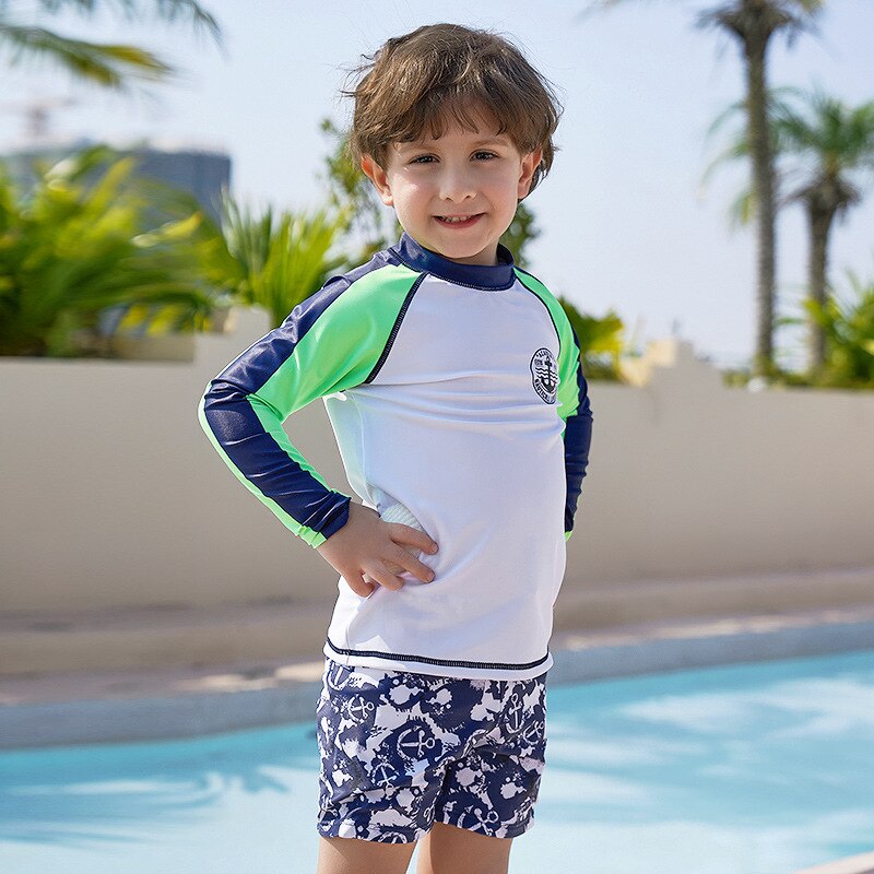 Kids Boys Long Sleeve Swimsuit Print Summer Swimming Suit