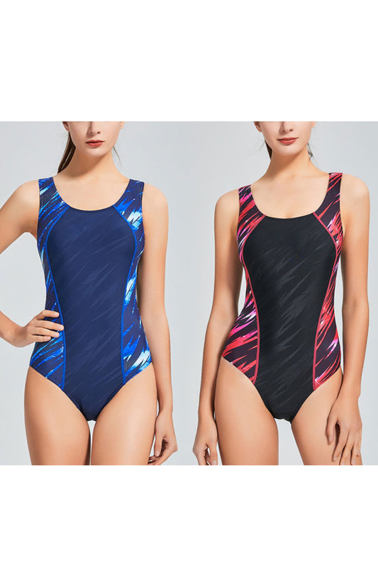 Women's tight-fitting low-cut swimsuit imitation sharkskin women's triangle sports professional women's one-piece swimsuit with removable chest pad
